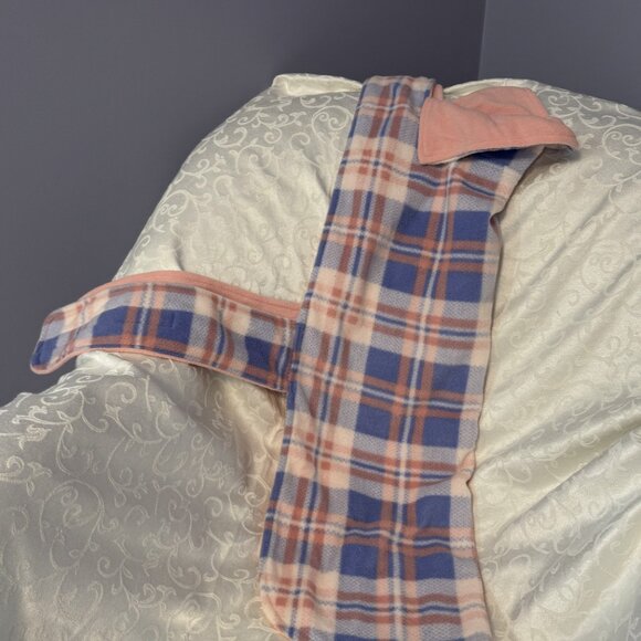 XL Dog Coat Cozy Fleece Pink & Blue Plaid & Solid Pink Reversible EUC - Picture 2 of 4